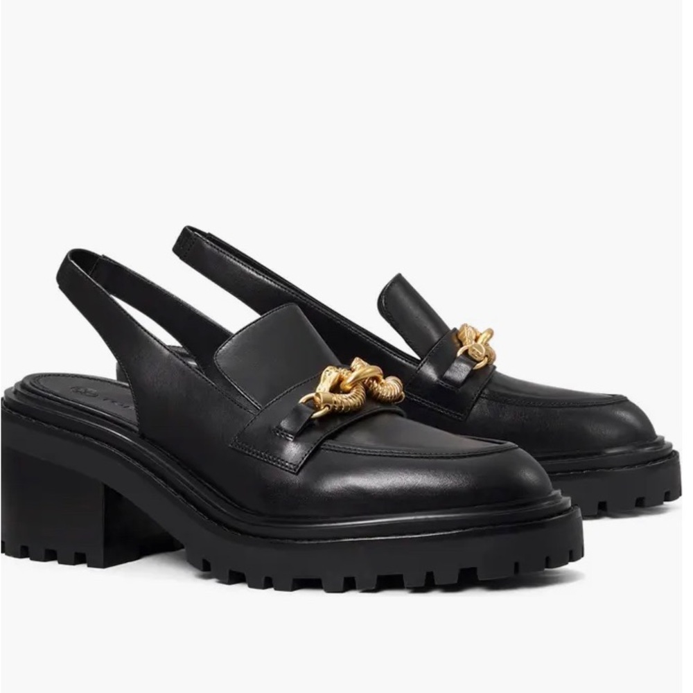 Tory Burch Jessa Lug Slingback Loafer in Perfect Black 6.5 RARE $398